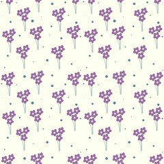 Floral seamless pattern with purple chamomile flower and round spots