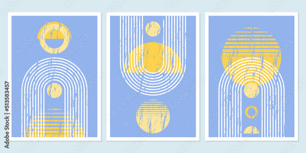Canvas Prints abstract geometric art with arch and circles. modern boho background. line arc shapes, sun design. c