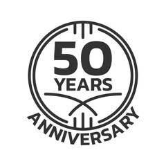 50th Anniversary logo or icon. 50 years round stamp design. Birthday celebrating, jubilee circle badge or label template. Vector illustration.