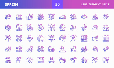 Spring icon set line gradient of vector icons. Can used for digital product, presentation, UI and many more.