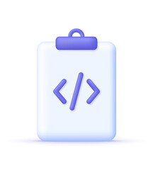 3D Paper and programming code icon isolated on white background. Development and software concept. Can be used for many purposes.