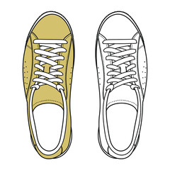 Hand drawn color sneakers, gym shoes. Doodle vector illustration.	
