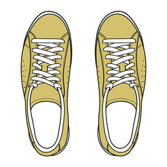 Hand drawn color sneakers, gym shoes. Doodle vector illustration.	
