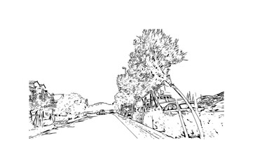 Fototapeta premium Building view with landmark of Murter is the Island in Croatia. Hand drawn sketch illustration in vector.