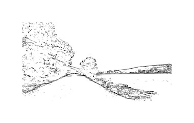 Building view with landmark of Murter is the Island in Croatia. Hand drawn sketch illustration in vector.