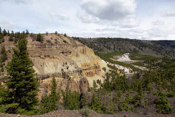 Red Rock Canyon and Winding River in American Landscape. Yellowstone National Park. United States. Nature Background.