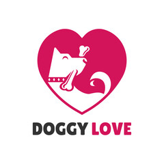 Abstract Cute Dog bites bone Combined with Love Symbol as Doggy Love Logo Design.
