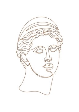 One line Ancient Greek goddess statue. The Diana of Versailles or Artemis classical mythological sculpture. Vector art for design of posters, clothes, logo, invitations.
