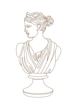 recommend clip art: One line Ancient Greek goddess statue. The Diana of Versailles or Artemis classical mythological sculpture. Vector art for design of posters, clothes, logo, invitations.