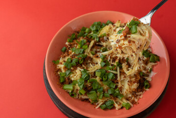 Meal - Fettuccine with cheese sauce and bacon farofa