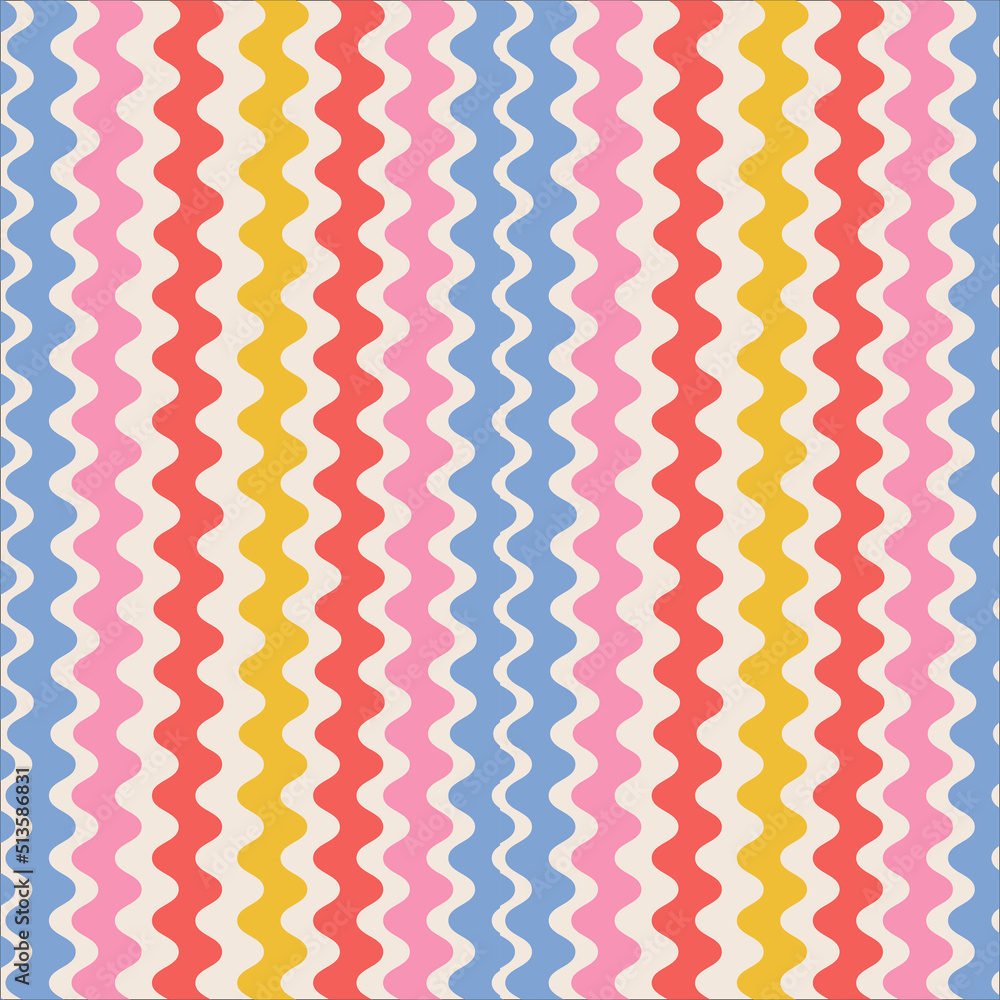 Poster retro striped wavy seamless pattern. 70s style abstract psychedelic waves flowing simple design. sum