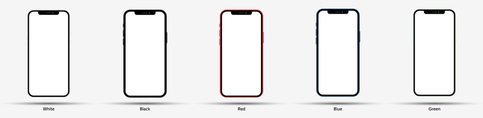 New Smartphone. Color: White, Black, Red, Blue, Green. Stock Vector 