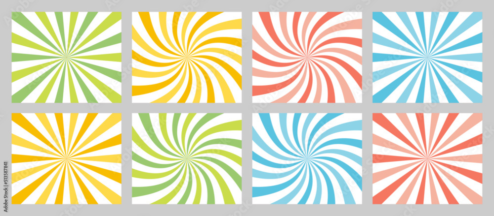 Poster solar explosion sun burst effect. vector sunburst wallpaper. multicolor burst set of 8 sun rays back