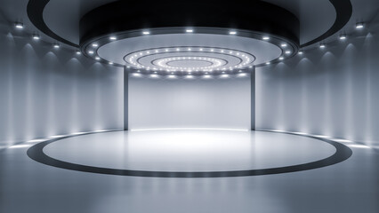 Modern minimal scene for product display or presentation with light. Futuristic pedestal showcase background. 3D rendering.