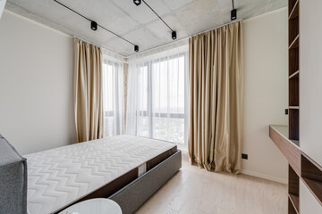 Fototapeta na wymiar Bedroom in modern style with furniture and empty bed