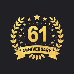 Fototapeta premium 61 Anniversary celebration design, luxurious golden color 61 years Anniversary design.