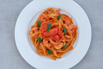 Tomato garlic shrimp tagliatelle pasta