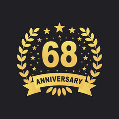 68 Anniversary celebration design, luxurious golden color 68 years Anniversary design.