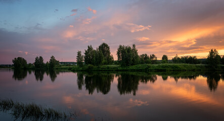 evening landscape in Russia in June, Ural