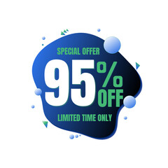 95% off, special offer, limited time only. 3D blue and green bubble design. Super discount online coupon. vector illustration, Ninety five 