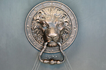 Lion head as iron door handle