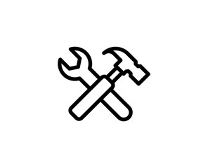 Hammer and wrench icon concept. Modern outline high quality illustration for banners, flyers and web sites. Editable stroke in trendy flat style. Line icon of repir