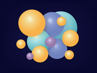 3d sphere background. Flying abstract balls, geometric round shapes, with a glossy glow and gradient. Color design template, modern, minimal art background, bright circle, orb. Bubble, liquid. Vector