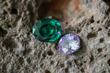 Natural Sapphire gemstone, Jewel or gems on black shine color, Collection of many natural gemstones on stone