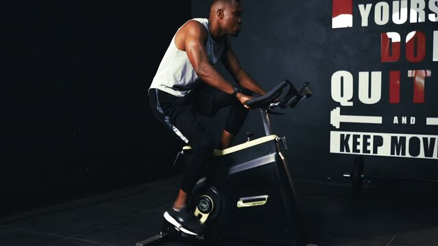 Sporty African-american cardio exercise burning calories in the fitness gym fit body healthy lifestyle, Athlete muscle building strong concept.