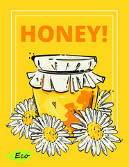 Vector abstract illustration. Banner design on the theme of honey. Natural product
