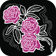 Beautiful roses and leaves. Romantic bohemian flowers  bouquet decorative element for birthday party postcard, wedding celebration invitation. Hand drawn vector illustration. Chalkboard style drawing.