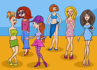 funny cartoon girls or women characters group