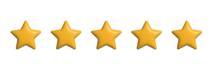 five stars rating button for experience reviews on application or website ,stars rating icon. Realistic 3d design
