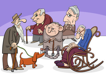 elder people characters group cartoon illustration