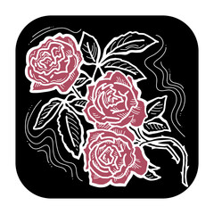 Beautiful roses with leaves. Romantic bohemian flowers  bouquet decorative element for birthday party postcard, wedding celebration invitation. Hand drawn illustration. Chalkboard style drawing. 