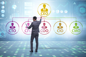 Illustration of organisation chart with various executives