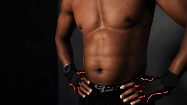 Close up Body sportsman of sixpack in the fitness gym fit body healthy lifestyle, Athlete muscle building strong concept.