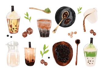 Bubble Tea Boba Tea Asian Milk Tea Clipart Illustration Elements