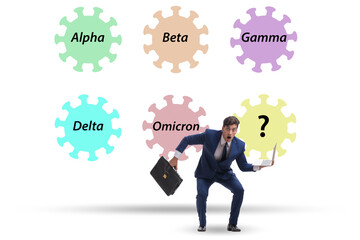 Concept of new covid 19 variants with businessman