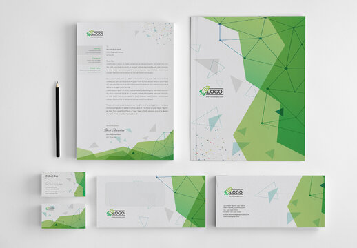 Abstract Stationery Layout with Green Vector Accents