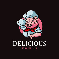 Logo illustration of a pig chef, suitable for food logos, t-shirt designs and product identities, others.