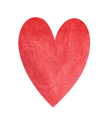 Hand drawn watercolor red colored heart. Illustration for print fabric, wrapper and cards. Isolated