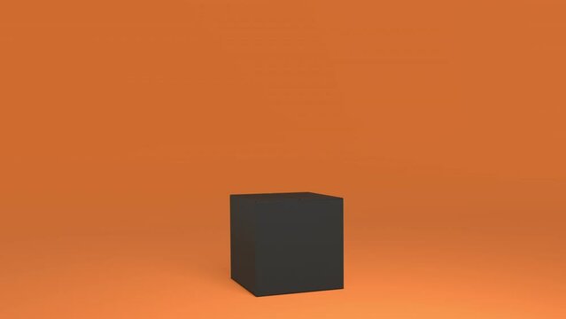 Think outside the box concept with white question mark balloon flying out of black box on orange background, 3D animation in ProRes 4K UHD