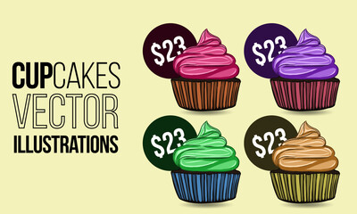 Doodle Cupcake Art - Vector Illustration