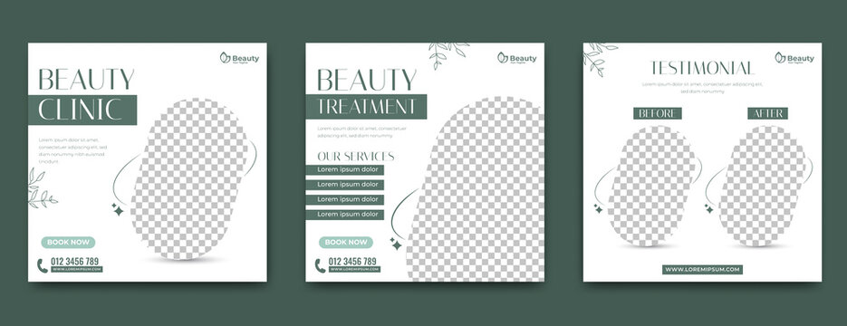 Set Of Square Banner Design Template For Salon, Massage, And Spa Promotion. Usable For Social Media Post, Card, Banner, And Web Ads.