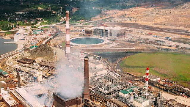 Aerial view of an industrial plant. Soil pollution with heavy metals. copper mining. Karabash, Chelyabisk region.