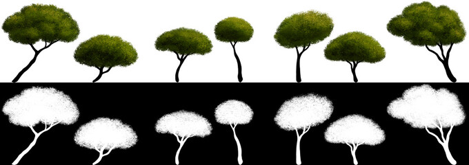 Illustration of little trees on white background with clipping path