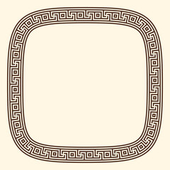 Greek key pattern, rounded square frame. Decorative ancient meander, greece border ornament with repeated geometric motif. Vector EPS10.