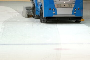 A machine for restoring ice during a break in a hockey game.