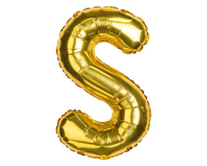 English Alphabet Letters. Letter S. Balloon. Yellow Gold foil helium balloon. Good for party,...
